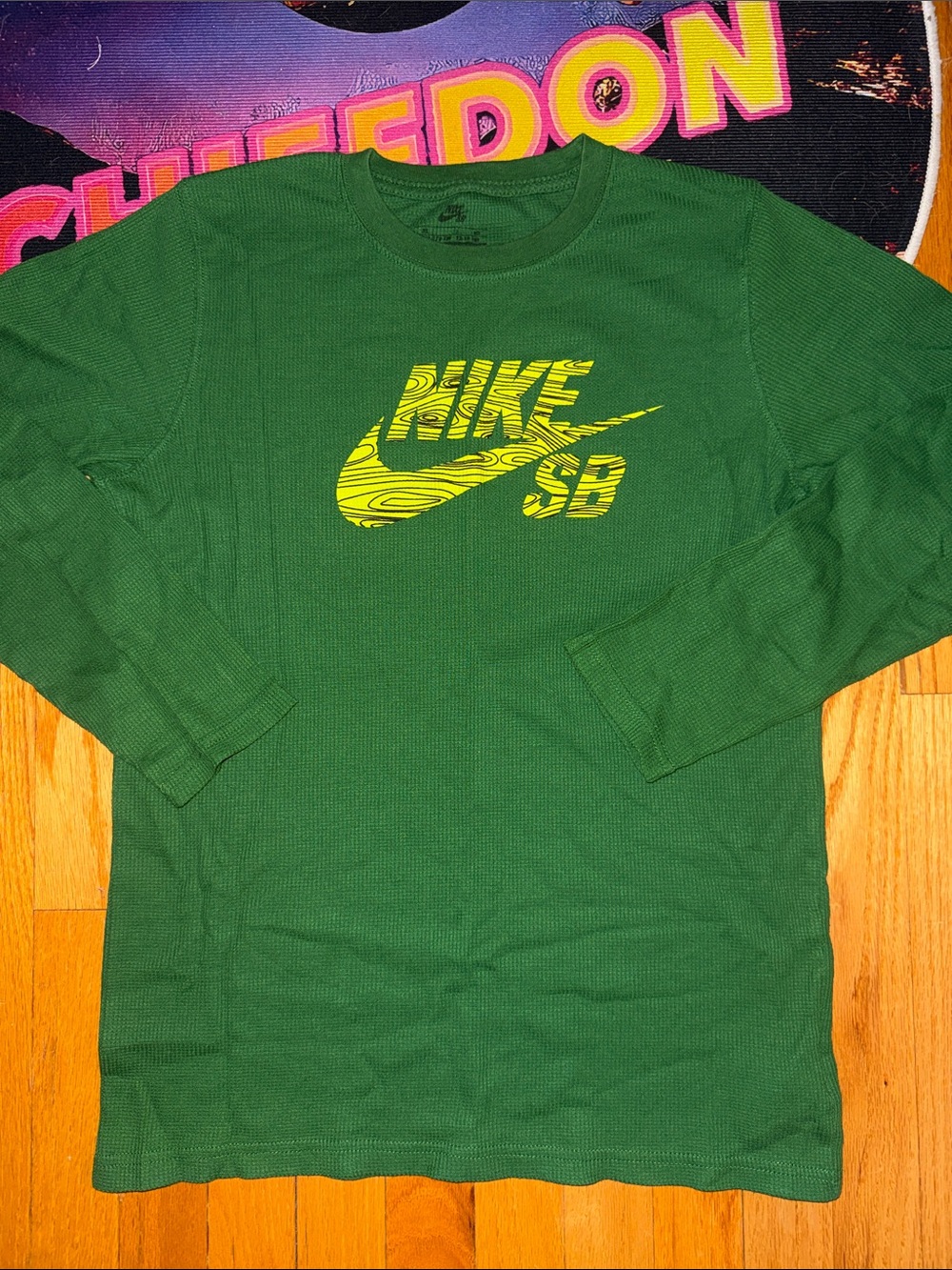 Nike Green Long-Sleeve Shirt with Yellow Logo